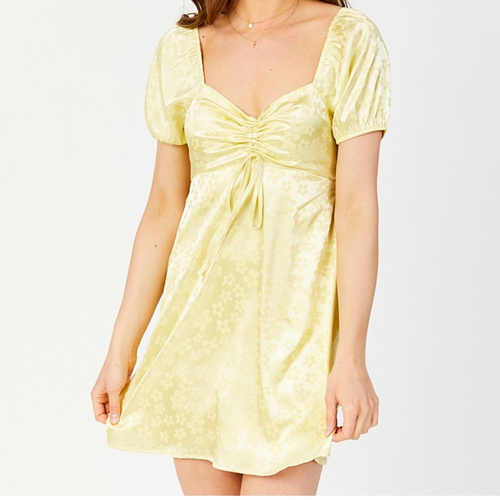 Yellow Floral Puff Sleeve Dress